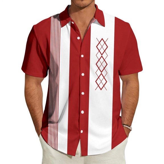 Ankishi Vintage Bowling Shirts for Men Plaid Button Down Short Sleeve Color Block Shirts Fashion Clothes for Leisure Travel