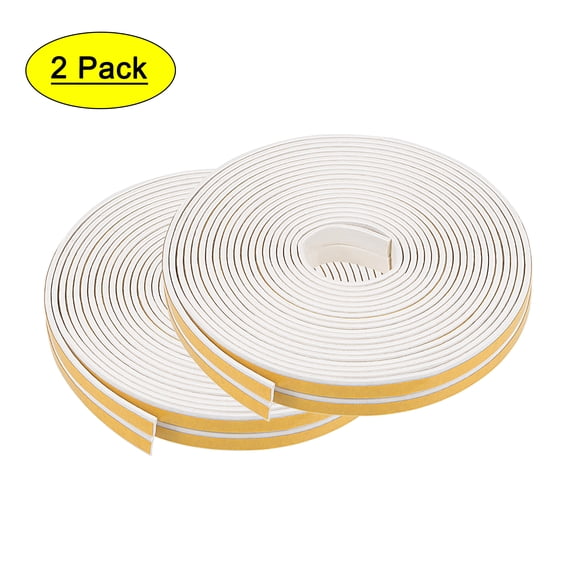 Foam Tape Adhesive Weather Stripping 9mm Wide 2mm Thick 5 Meters Long White, 2Pcs