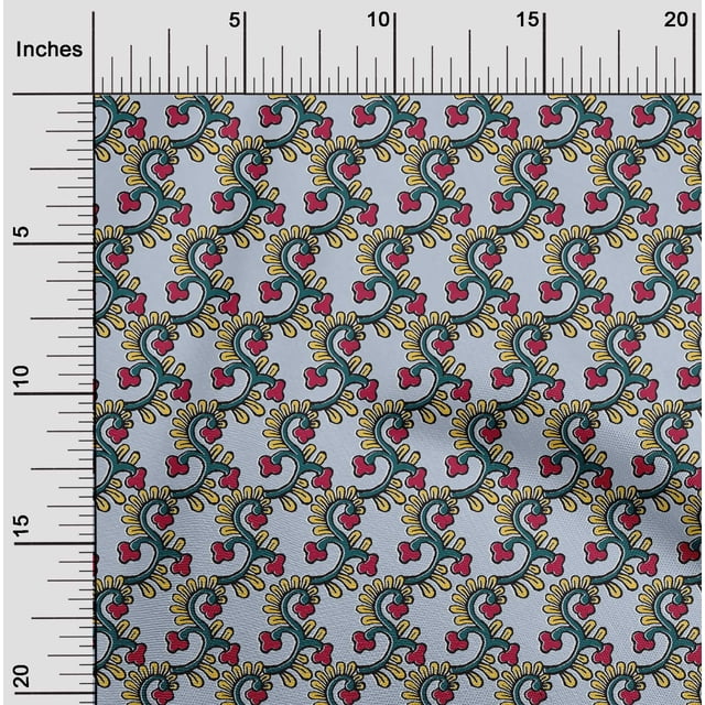 oneOone Polyester Lycra Fabric Spiral & Floral Block Printed Fabric 1 Yard 56 Inch Wide
