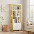 thumbnail image 2 of ChaoLink Librero con estantería y gabinete de almacenamiento con 2 cajones, estantería blanca y dorada, estantes de 5 niveles para dormitorio, sala de estar u oficina, 2 of 7