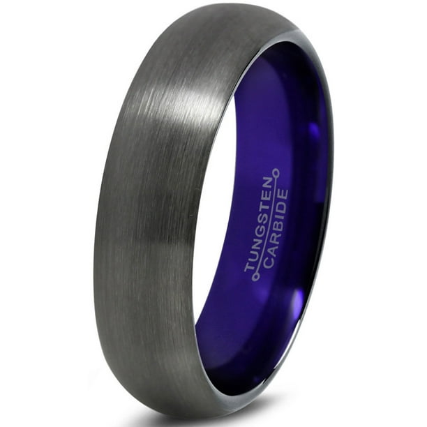 Tungsten Wedding Band Ring 6mm for Men Women Purple Black Gunmetal Domed Brushed Polished Lifetime Guarantee