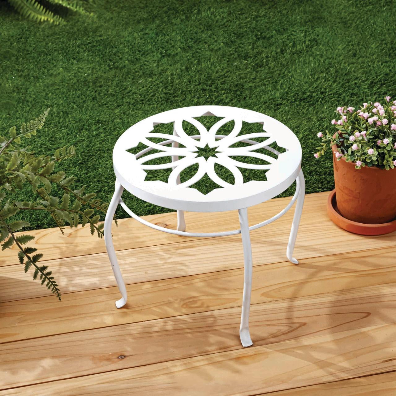 Mainstays 9-Inch White Metal Plant Stand, Indoor/Outdoor, Holds Up to 77 lbs