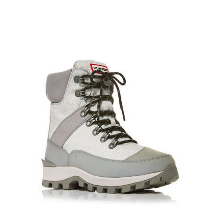 

HUNTER Womens Silver Glitter Highly Insulated Water Resistant Removable Insole Round Toe Wedge Lace-Up Boots Shoes 6