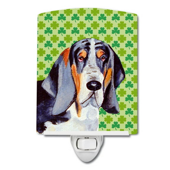 Caroline's Treasures LH9192CNL Basset Hound St. Patrick's Day Shamrock Portrait Ceramic Night Light, 6x4x3", multicolor