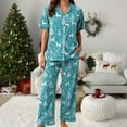 thumbnail image 5 of Gubotare Christmas Women's Pajama Set 2-Piece Long Sleeve V-Neck Button-Down Nightwear Casual Sleepwear Lounge Sets Womens Lounge Set (Sky Blue,XL), 5 of 5
