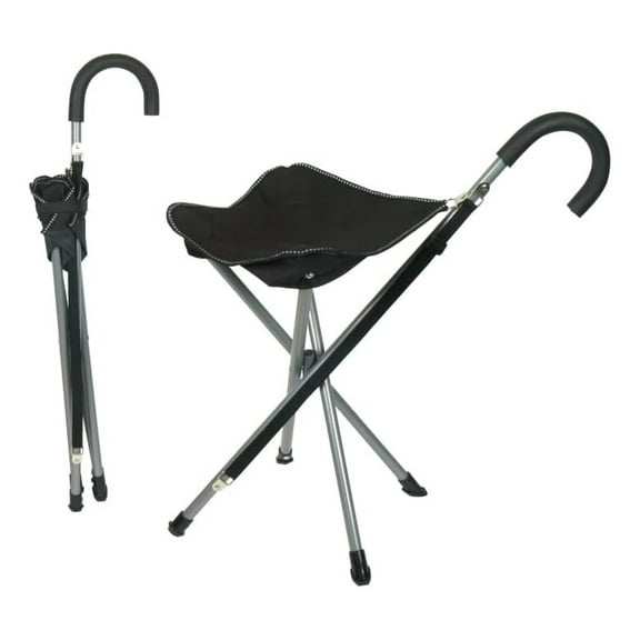 Folding Cane Chair/Walking Stick (Black)