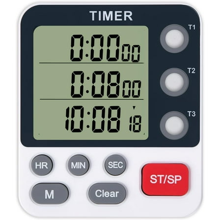 Dual Kitchen Timer Digital - 3 Channel for Cooking with Alarm, Large Display, Magnetic Back, Replaceable 3A Battery, Loud Food Timer, Modern White Design for Multi Timing Needs