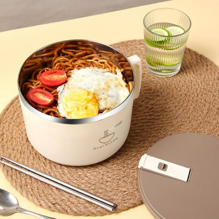 Instant Noodle Bowl with Strainer Lid Stainless Steel Ramen Meal