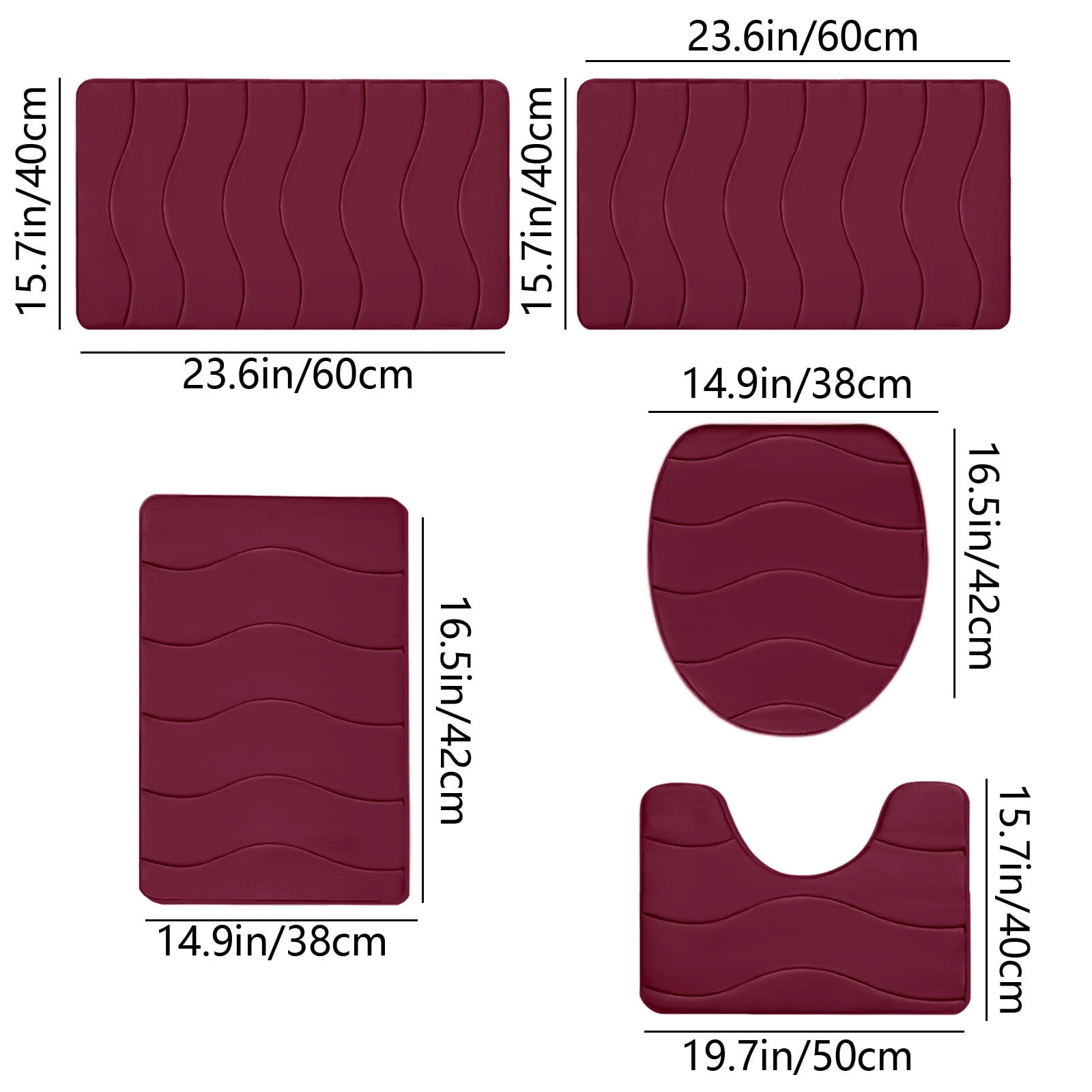 Outoloxit Bathroom Rugs Sets 3 Piece, Foam Bath Mat 5 Set Bathroom Rugs for 5 Pcs Toilet Mats Universal Soft Comfortable Water Absorption Non-Slip Thick Machine Washable Easier to Dry Dark