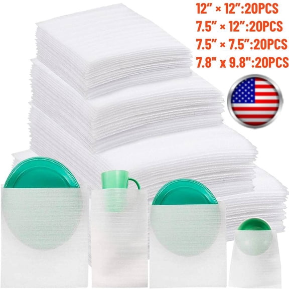 80 Pack Cushion Foam Pouches,Foam Wrap Pouches,4 Sizes Foam Packing Pouches for Moving,Storage-Safely Cushion Wrap for Dishes,Furniture