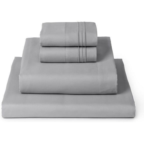 FOWWCN-Full Size Bed Sheets-4pc Luxury Hotel Soft Bed Sheet Set, 100% Brushed Microfiber 1800 Thread Count Breathable,14" Deep Pocket Bottom,Light Gray