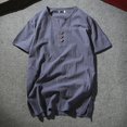 thumbnail image 2 of Kovlvoll Mens Shirts Plus Size Lightweight Comfy Casual Cotton Linen Button V Neck Short Sleeve Solid Color T-Shirt, 2 of 4