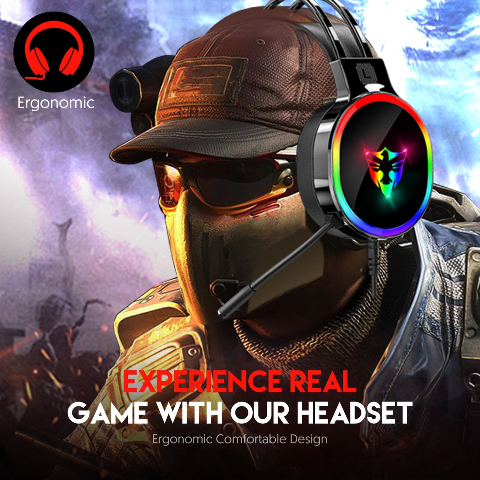 Rgb Gaming Headset With Mic Over-Ear Headphones Surround Sound Game Movie Headphones Black Free Size