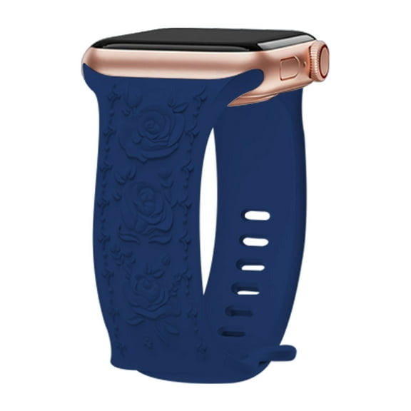 Allytechgroup Silicone Band Compatible with Apple Watch Band 42mm 44mm 45mm 49mm for Women, Sytlish Floral Engraved Band Strap for iWatch Ultra SE Series 9 8 7 6 5 4 3 2 1,Darkblue
