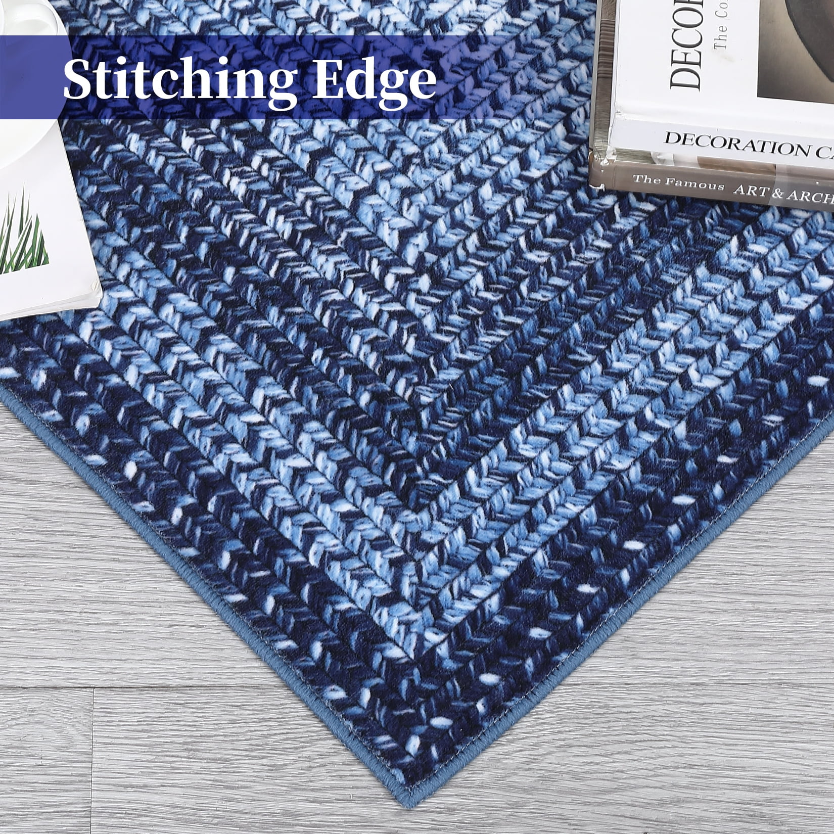 CAROMIO 8' x 10' Modern Rugs for Bedroom Imitation Braided Pattern Soft Geometric Living Room Carpet, Navy