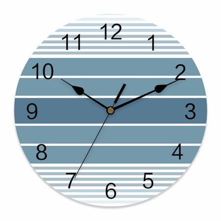 Wall Clock Haze Blue Stripes Clocks PVC Silent Non-Ticking Battery Operated Decorative Gradient Striped Round Clock for Home Living Room Kitchen Bedroom Office School Wall Decor 14 Inch