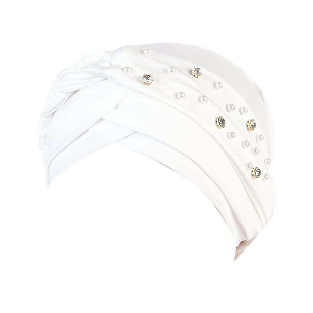 Women Elastic Solid Color Hat - Flat Hat with Stud Bead, Single Color Braid Cap, Polyester, One Size (56-58cm), All Seasons