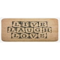 thumbnail image 1 of Live Laugh Love Kitchen Mat, Black Alphabet Stamps on Aged Grungy Looking Backdrop Vintage Print, Plush Decorative Kitchen Mat with Non Slip Backing, 47" X 19", Black Pale Brown, by Ambesonne, 1 of 1
