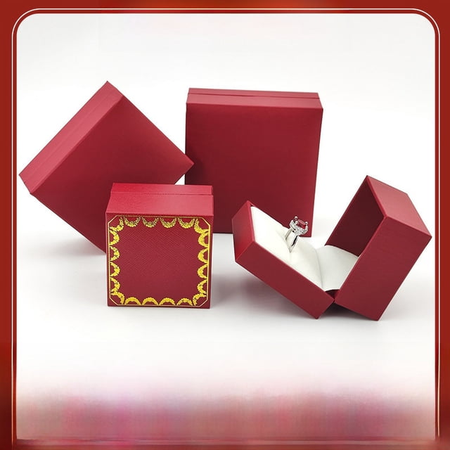 Caja de joyería de ángulo recto rojo de alta gama con transmisión en vivo con colgante de productos, collar, caja de anillo, embalaje de regalo de joyería de oro