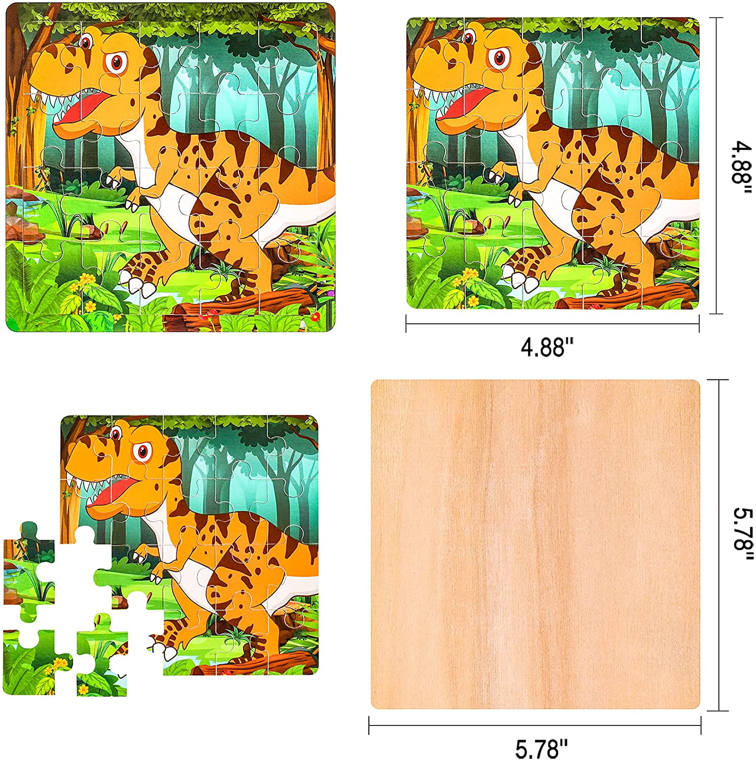 New 60pcs Wooden Jigsaw Puzzles Set for Kids Ages 4-8 The Pattern of  Dinosaur/Cinderella/Snow White with Iron Box Toddler Toy