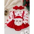 thumbnail image 2 of Suealasg 2Pcs Newborn Baby Girl Holiday Outfits Clothes Set 3 6 9 12 18 Months Infant Girl Ruffle Trim Patch Long Sleeve Romper Dress Bow Headband, 2 of 9
