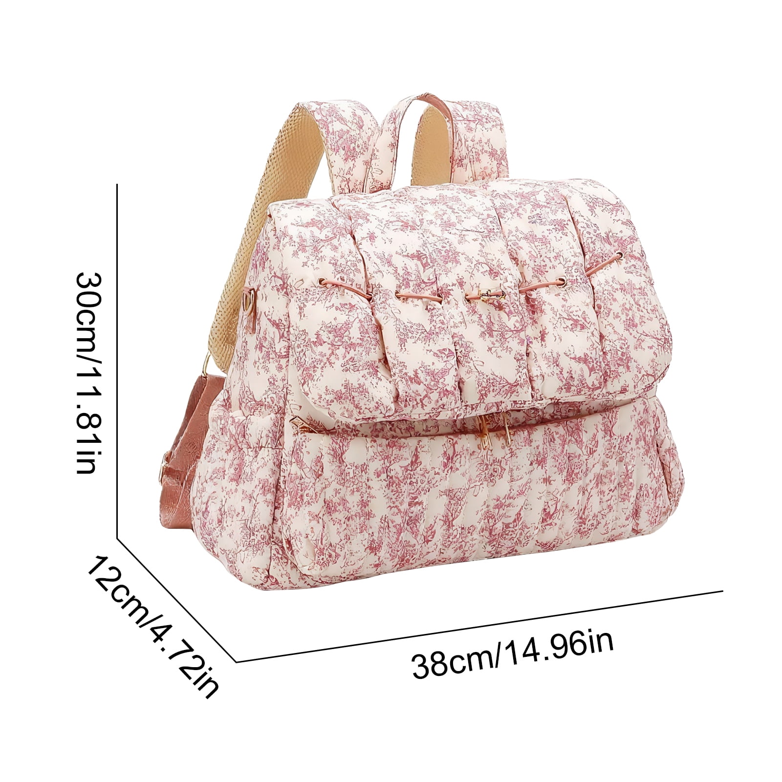 HAHUT Aesthetic Quilted Floral Diaper Bag Backpack with Stroller Straps, Multi-Functional Nylon Embroidered Laptop Backpack for Work Travel Casual (Red)