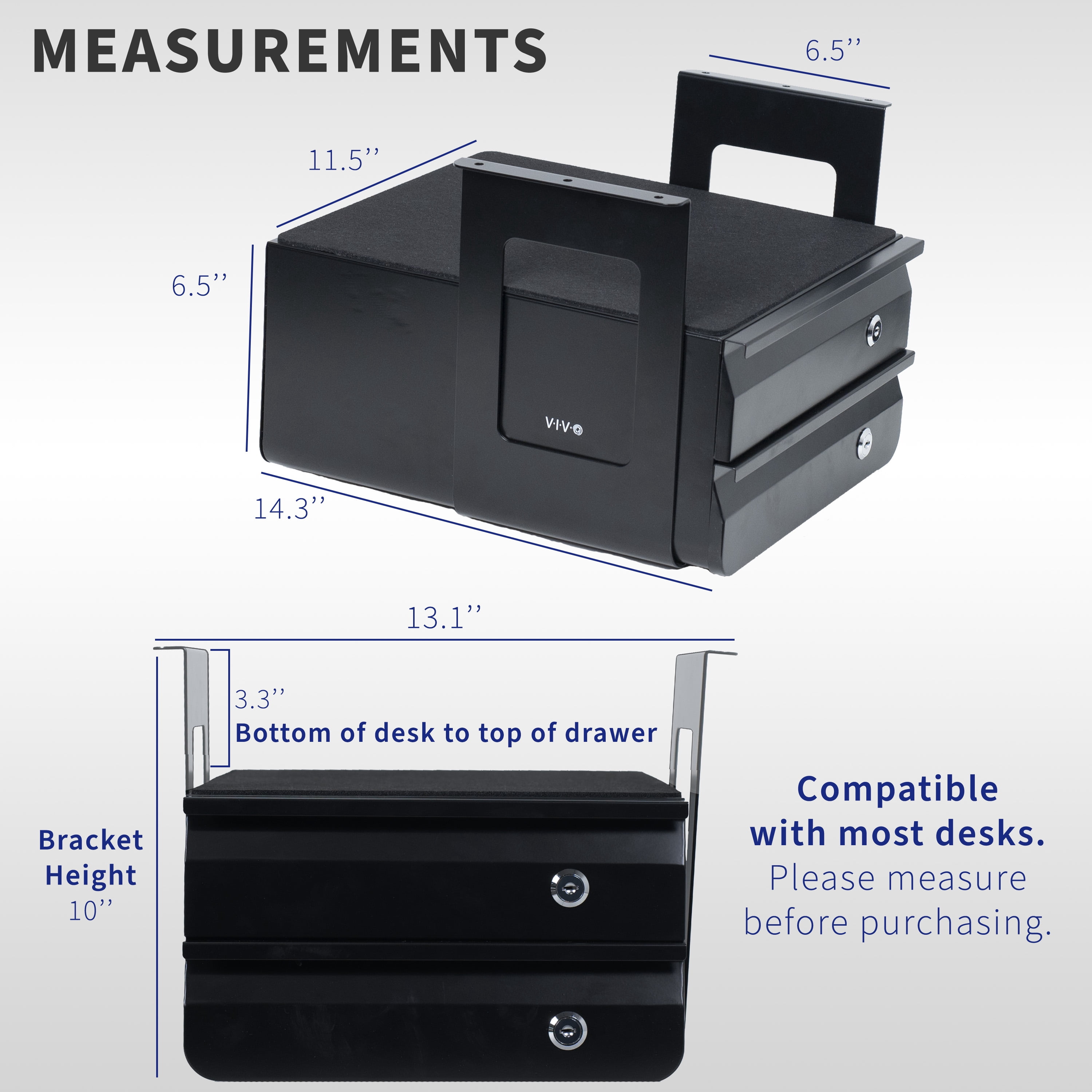 VIVO Black Under Desk Lockable Pull Out Storage Drawers, Workspace Organizer