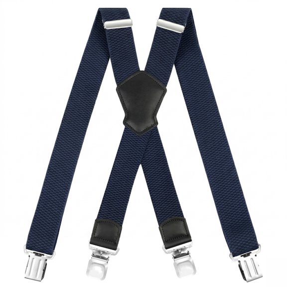 FEDPOP Men's Heavy Duty X-Back Suspenders with Metal Clips Navy Blue