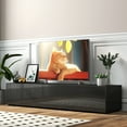 thumbnail image 6 of Lisonu Modern Wall Mounted TV Stand - Floating Media Console with Drop-Down Cabinets & Open Shelf, Black Particle Board/MDF, 63in Wide for Living Room, Sleek Minimalist Design, 6 of 20