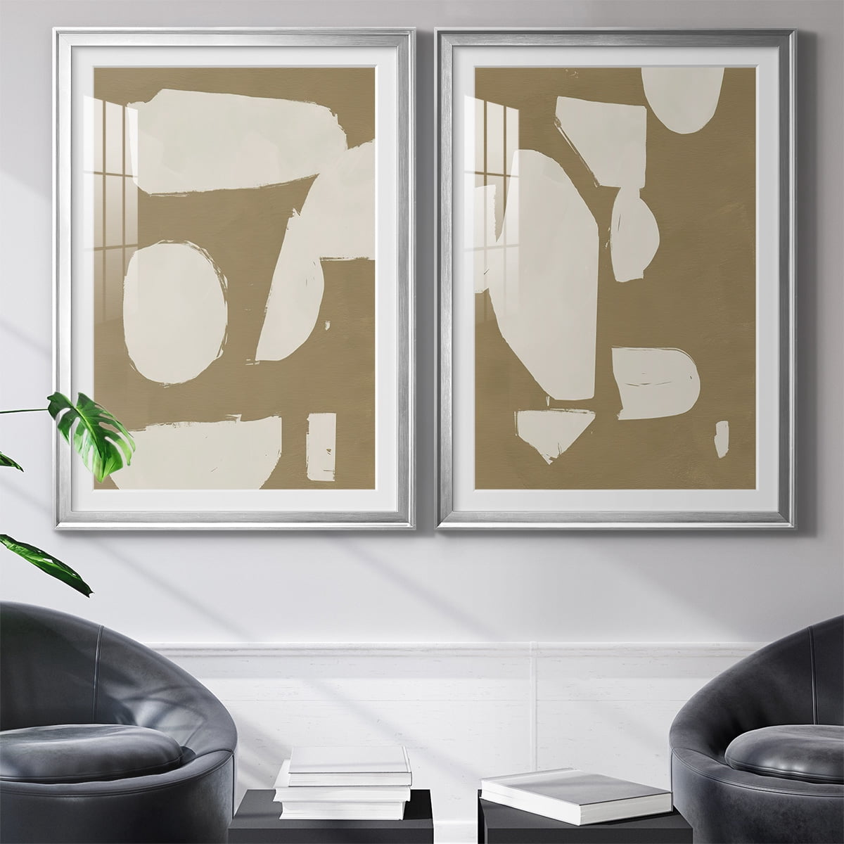 Wexford Home Chunky Abstract I Premium Framed Print, 22.5" x 30.5" - Ready to Hang, Silver (Set of 2)