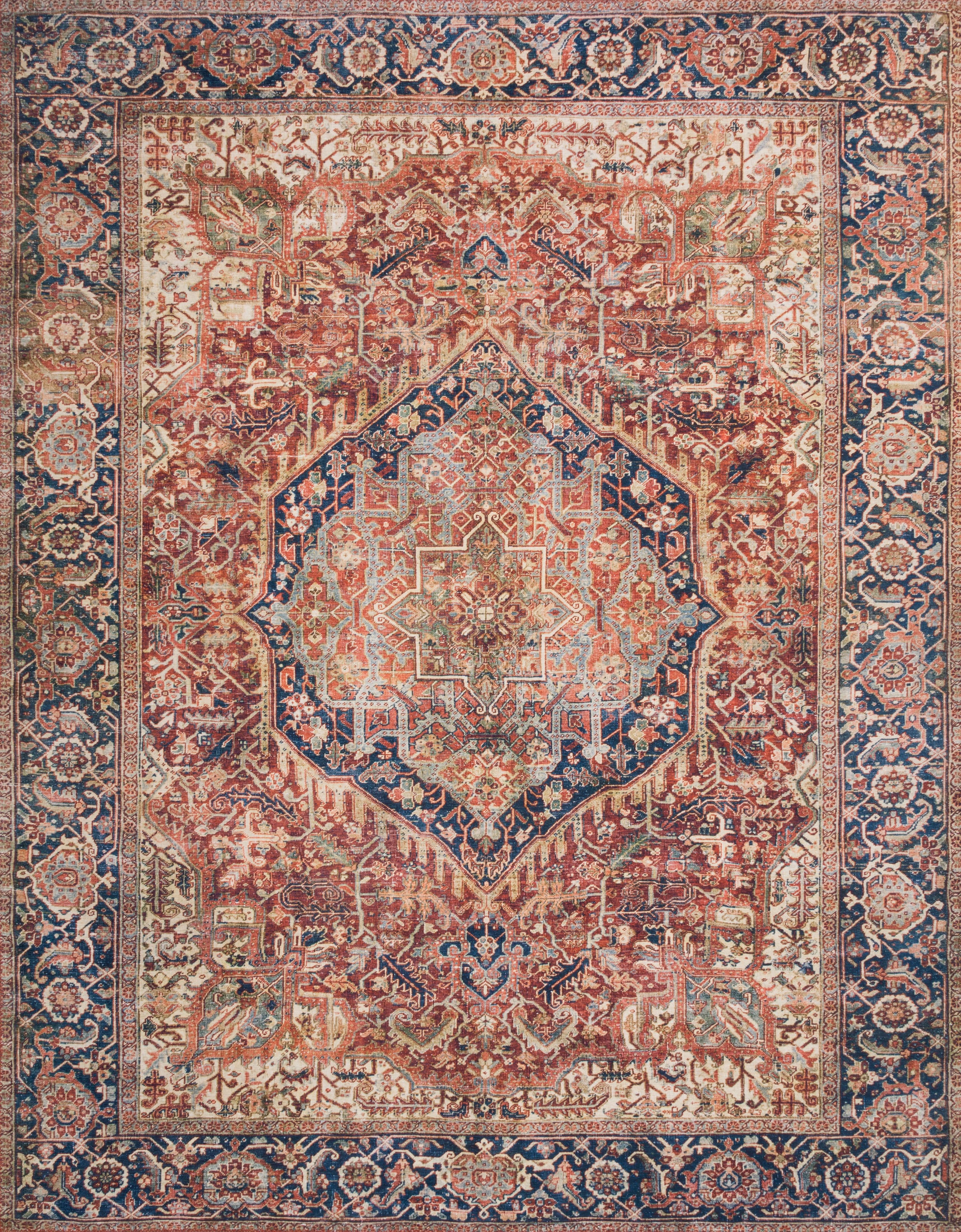 Loloi Layla Printed Oriental Distressed Red / Navy Area Rug