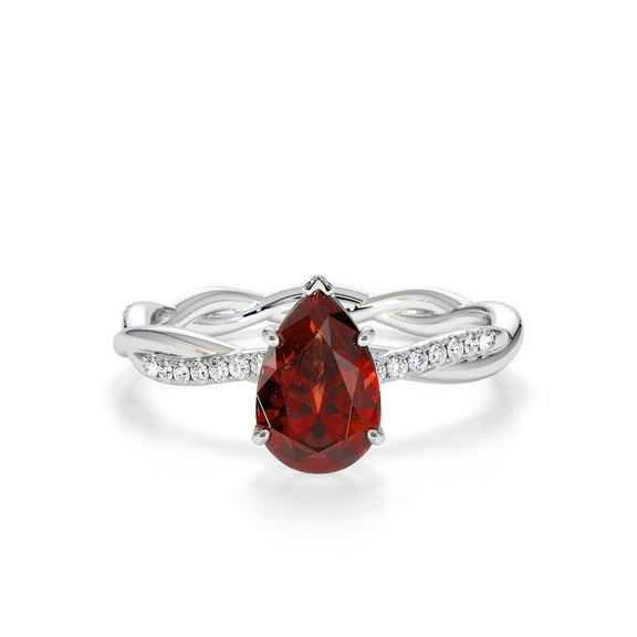 Silver Garnet Ring, Solitaire Pear 1.5 Ctw Red Garnet Gemstone White Accents 925 Sterling Silver Women Wedding Ring, Gift For Her_11