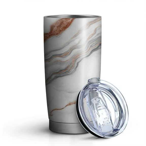 20oz Tumblers White Marble Copper Line Pattern Stainless Steel Vacuum Insulated Double Wall Travel Tumbler Cups Mug with Lid and Straw,Cleaning Brush for Cold & Hot Drinks