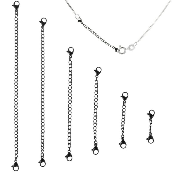 FELTECHELECTR 6pcs Stainless Steel Lobster Buckle Extender Chain Necklace Extension Chain for Jewelry Making Findings (Black 30mm 50mm 75mm 100mm 125mm 150mm)