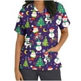 thumbnail image 2 of Feancey Scrubs for Women Tops Printed Christmas Nursing Scrub Shirts Holiday Short Sleeve V-neck Working T-shirts Cute Xmas Graphic Tunic Tees Purple M, 2 of 5