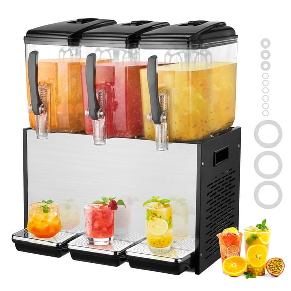 KFFKFF  12L*3 Tanks, 370W Commercial Beverage Dispenser Juice Dispenser  Stainless Steel Food Grade Thermostat Controlled