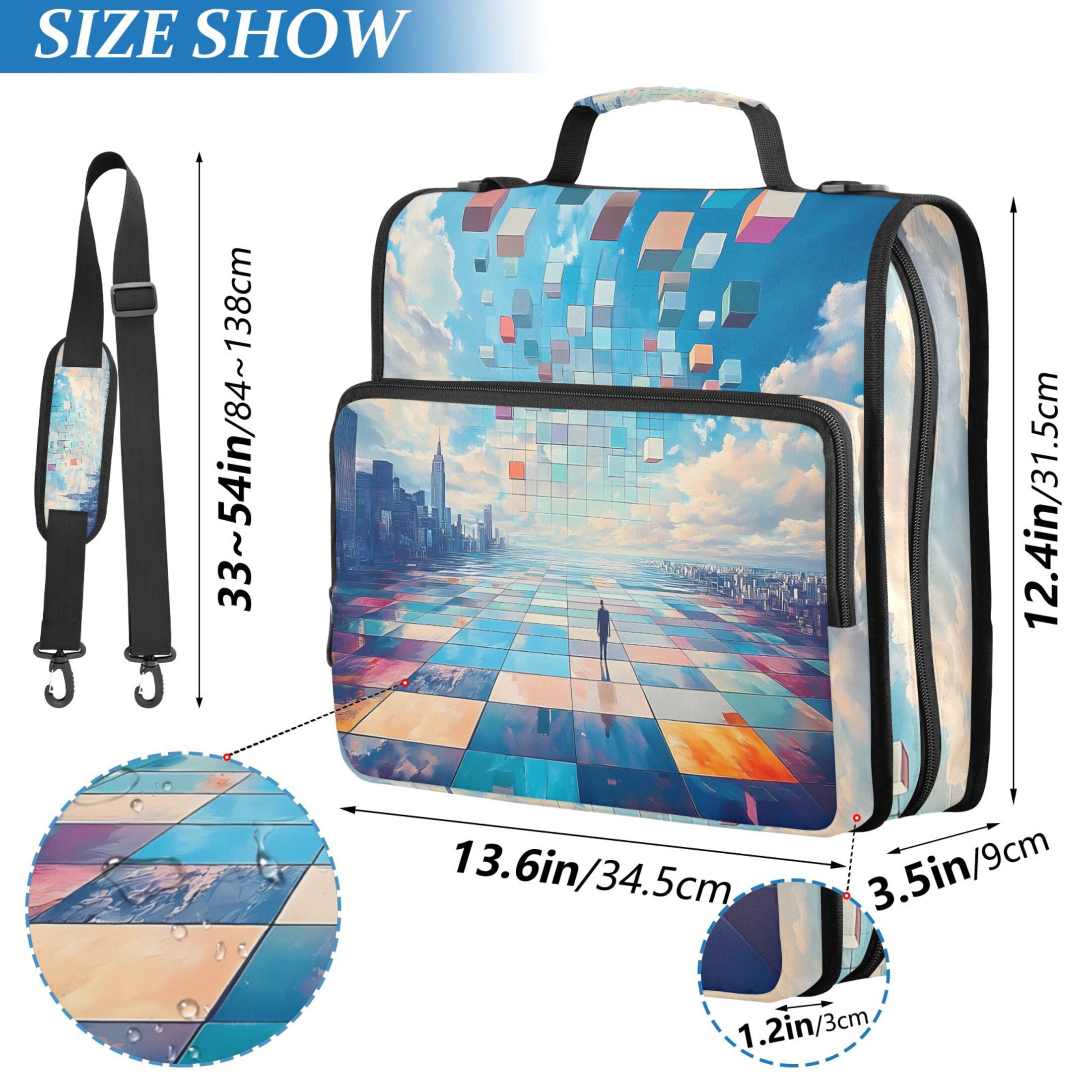 3 Ring Zipper Binder with Shoulder Strap Waterproof Trapper Keeper 2 Inch D-Ring 500 Sheets Capacity Endless Square