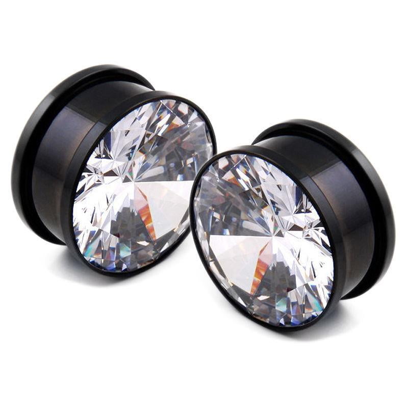 Pair Steel Large CZ Gem Rim Screw Fit Ear Plugs Tunnels Earrings Gauges Pair Steel Large CZ Gem Rim Screw Fit Ear Plugs Tunnels Earrings Gauges