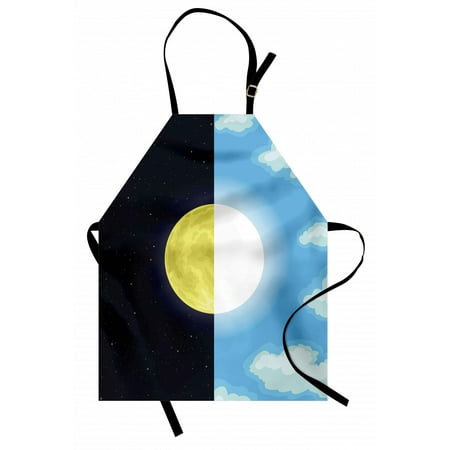 

Sun and Moon Apron Half Image Layout of 2 Scenes Clouds Daytime and Nighttime Starry Sky Unisex Kitchen Bib with Adjustable Neck for Cooking Gardening Adult Size Blue Yellow Indigo by Ambesonne