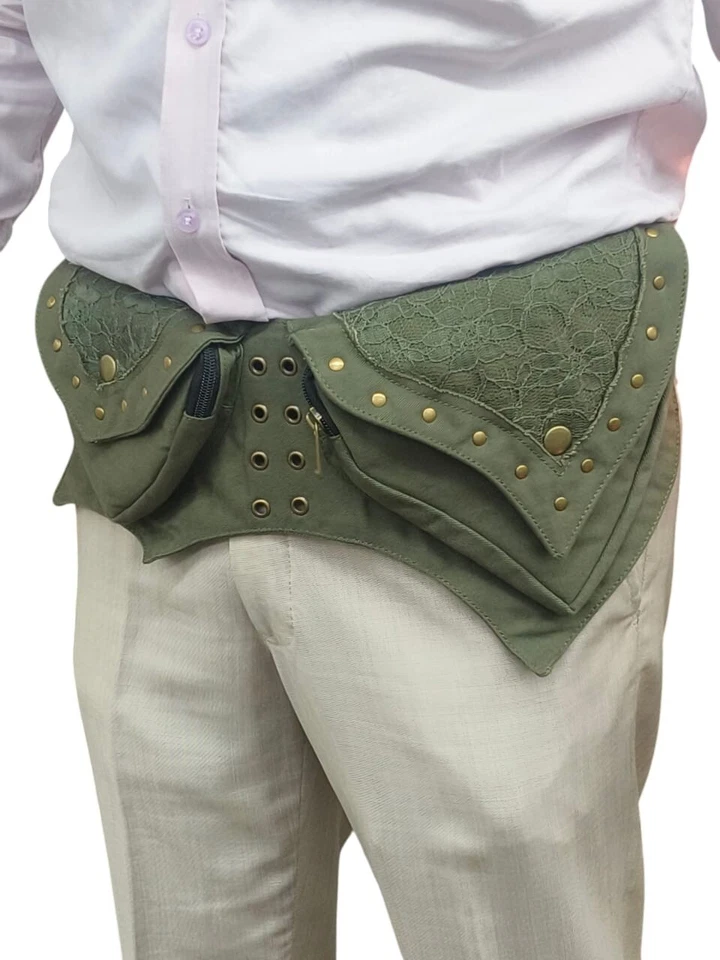 Narayani Crafts Unisex Fanny Pack Utility Waist Bag Cotton Canvas Hip Belt with Pouch Pockets