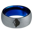 thumbnail image 2 of Tungsten Growling Angry Gorilla Ape Band Ring 8mm Men Women Comfort Fit Blue Dome Brushed Gray Polished, 2 of 4