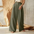thumbnail image 4 of Fulijie Womens Pants,Ladies Solid Color High Waist Casual Button Cotton Linen Wide Leg Pants, 4 of 9