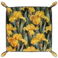 thumbnail image 2 of Women Girls Leather Square Dish Trinket Plate Jewelry Tray, Yellow Flower Iris Pattern Mothers Day Birthday Gift, 2 of 6
