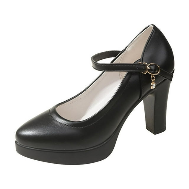 hopeusnice Liquidation Chaussures Mary Jane Épaisses pour Femmes à Plateforme à Bout Rond à Talons Hauts Escarpins Blocs Chaussures de Soirée Chaussures Confortables à Enfiler Noir 36