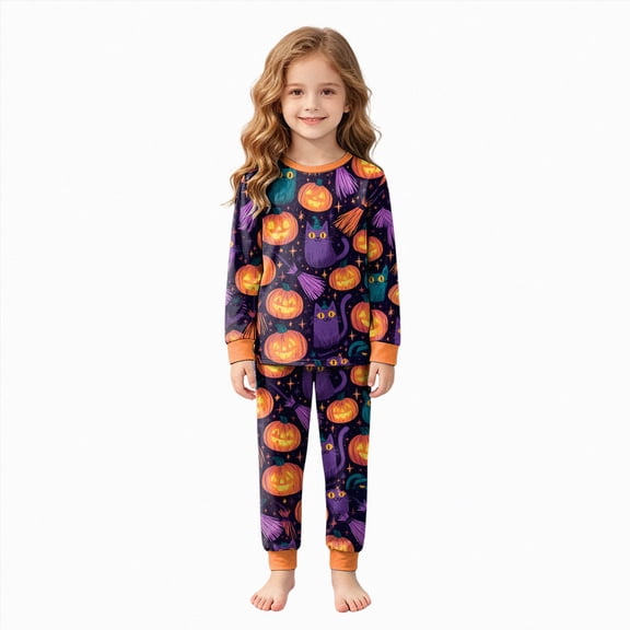 6-7 Years Tween Halloween Boy Girl Pumpkin Pajama Set Button Sleepwear Girls Matching Pajama Sets Girls Pj Set