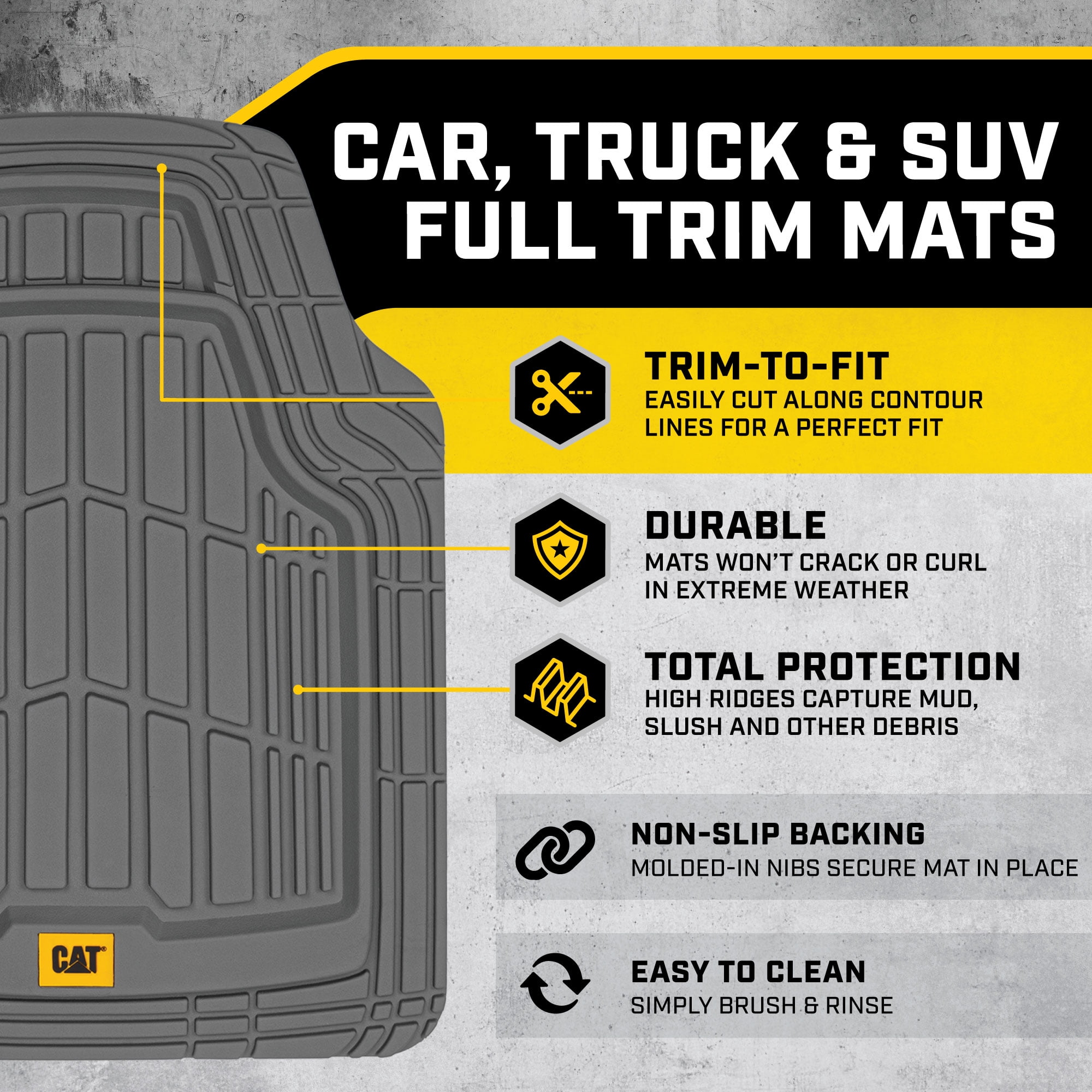 Cat® ToughRide Heavy Duty Rubber Floor Mats & Cargo Trunk Liner for Car SUV Van Sedan, Gray