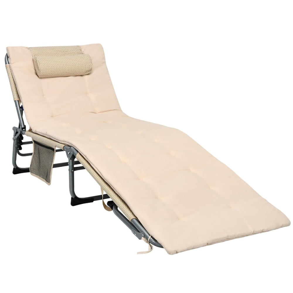 Aimee Lii 4-Fold Oversize Padded Folding Lounge Chair with Removable Soft Mattress, Patio Loungers, Beige Aimee Lii 4-Fold Oversize Padded Folding Lounge Chair with Removable Soft Mattress, Patio Loungers, Beige