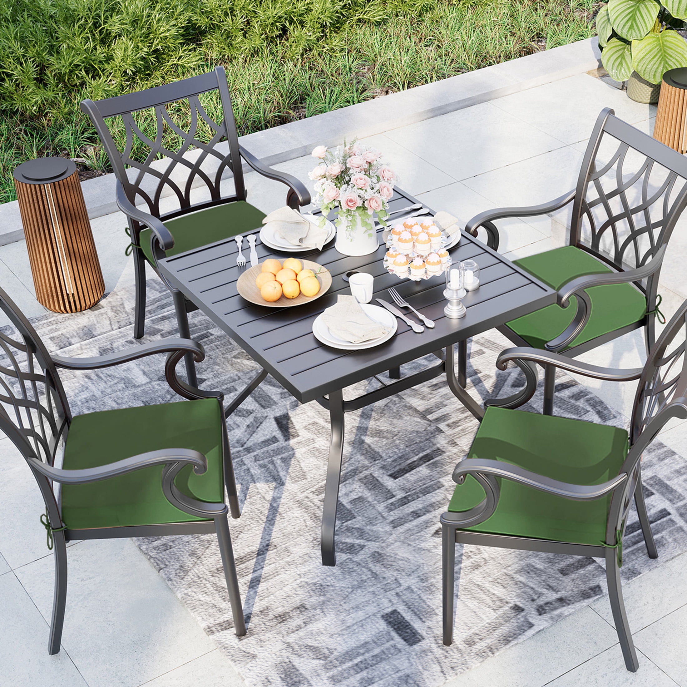 Outdoor Seat Cushion for Patio Furniture Dining Chair Pad Replacement, 18.5x16, Set of 2, Dark Moss Green
