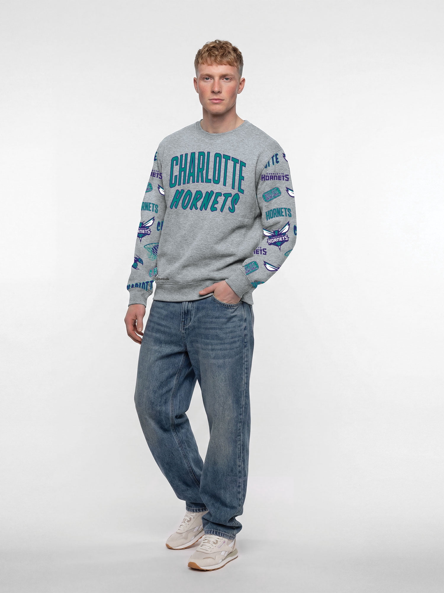 Charlotte Hornets Reebok Adult Gray Crew Neck Sweatshirt