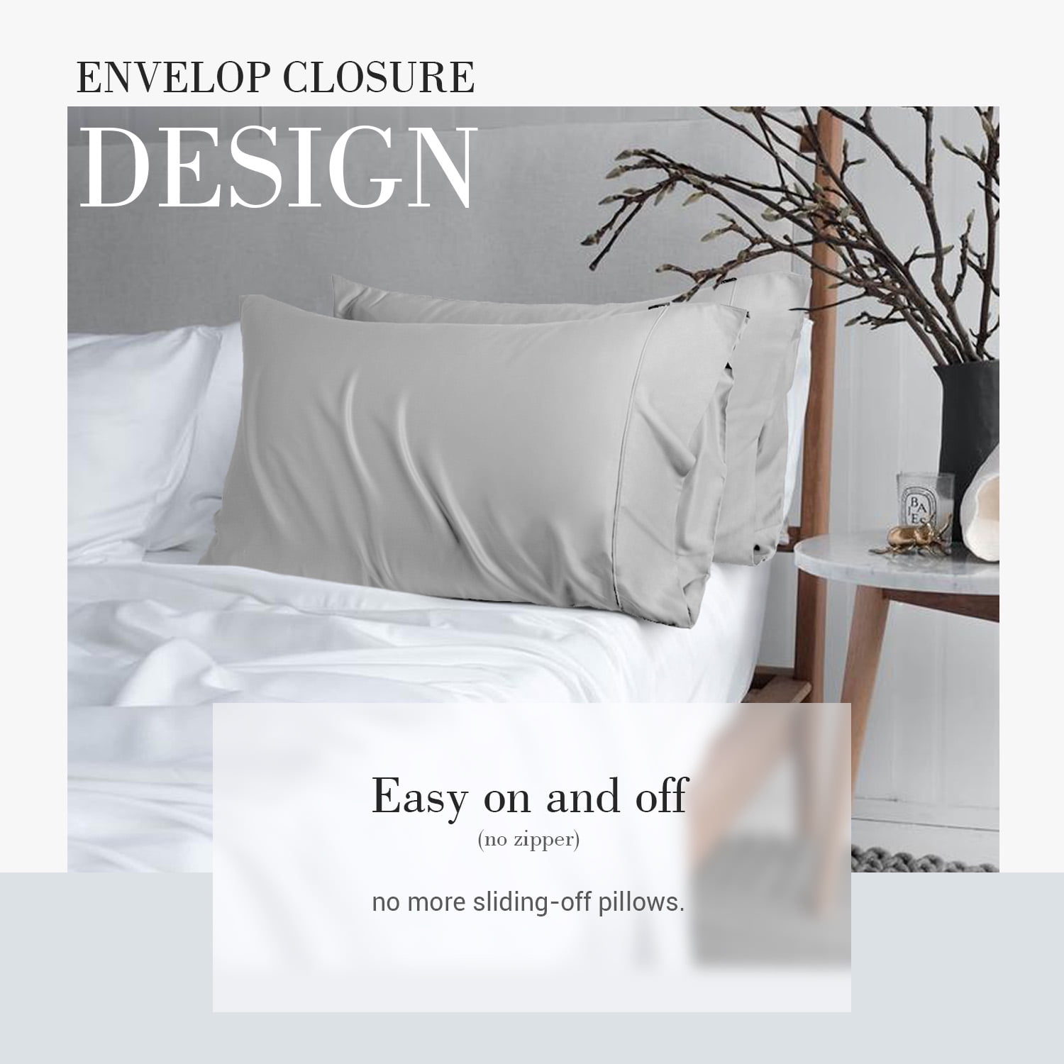 SORMAG Bamboo Cooling Pillowcases King Pillow Cases Set of 2 Pack,20x36 inches, Light Grey